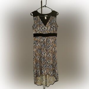 Emma & Michele Black Snakeskin Maxi Dress Med High Low Hem Animal Print Stretch